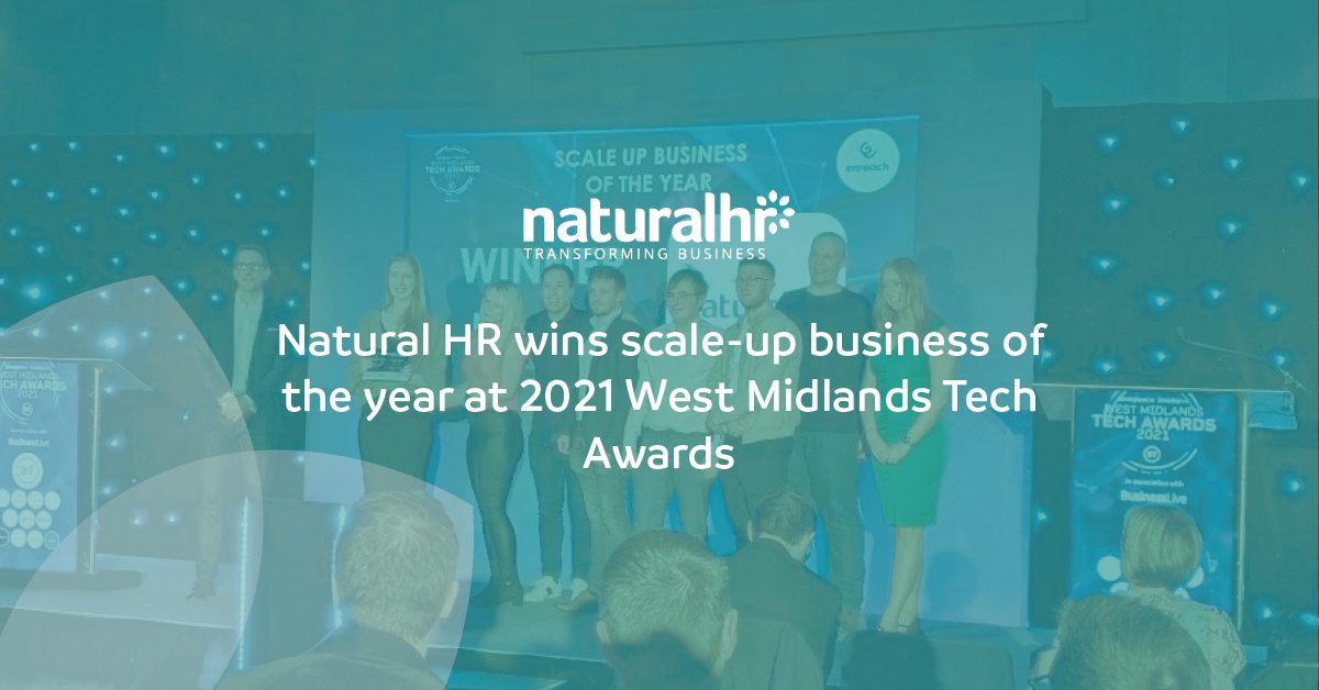 NaturalHR wins scale-up business of the year at 2021 West Midlands Tech Awards